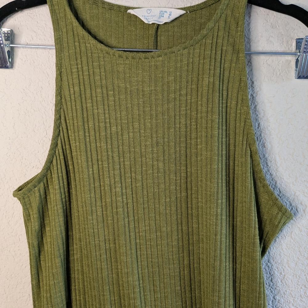 Primark Cares Olive Green Sleeveless Maxi Dresssize 8 Excellent Ribbed Knit - Picture 3 of 7